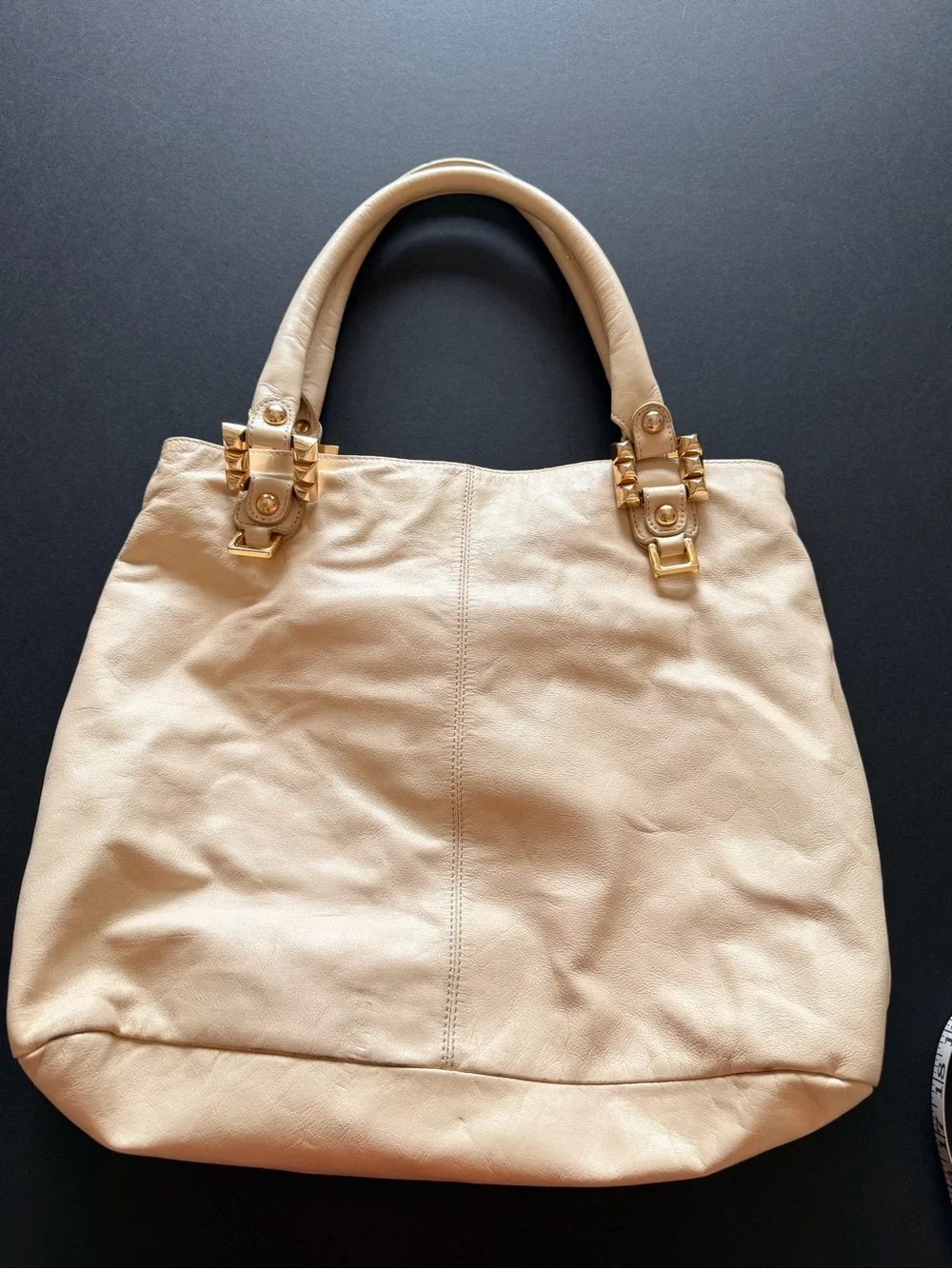 Betsey Johnson Vintage Cream leather satchel tote, buttery soft, gold hardware